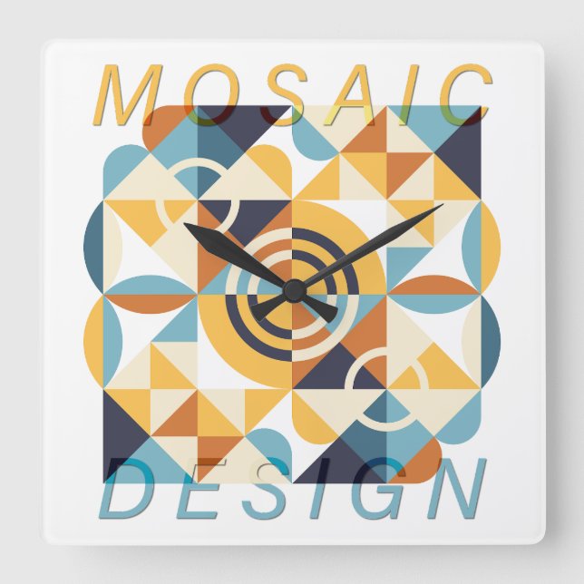 Mosaic Art Pattern Square Wall Clock (Front)