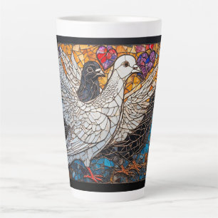 Mosaic Artwork of a Pigeons with Heart Designs Latte Mug