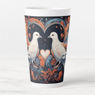 Mosaic Artwork of a Pigeons with Heart Designs Latte Mug