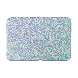 Mosaic Beach Glass Ocean Aqua Blue Wave Pattern Bath Mat