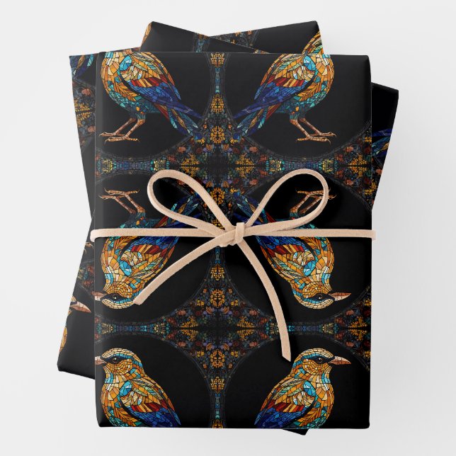 Mosaic Bird Wrapping Paper Sheet (In situ)