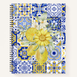 Mosaic Blooms in Blue and Yellow  Notebook