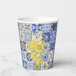 Mosaic Blooms in Blue and Yellow Paper Cups