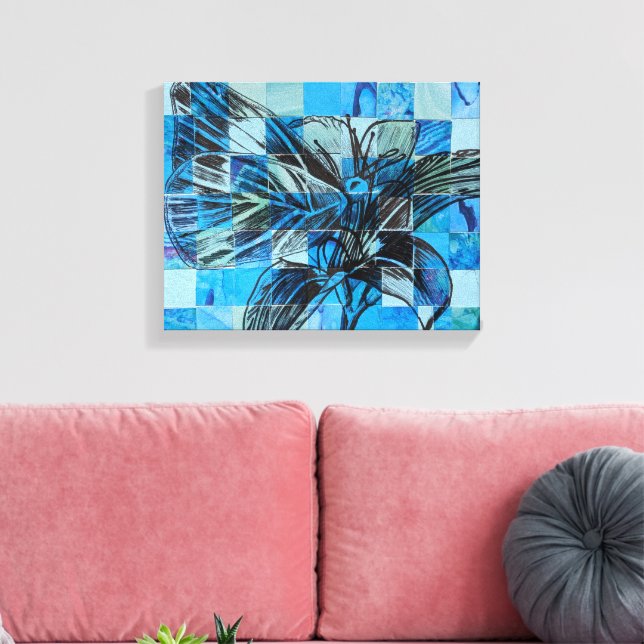 Mosaic blue butterfly canvas print (Insitu(LivingRoom))