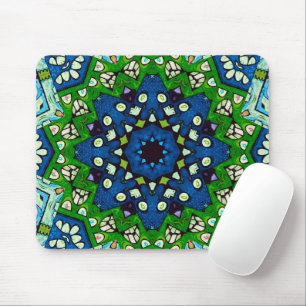 Mosaic Blue Green Hippie Boho Mandala Mouse Mat