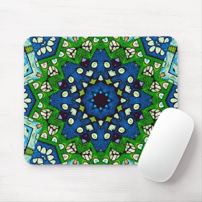 Mosaic Blue Green Hippie Boho Mandala Mouse Mat (With Mouse)
