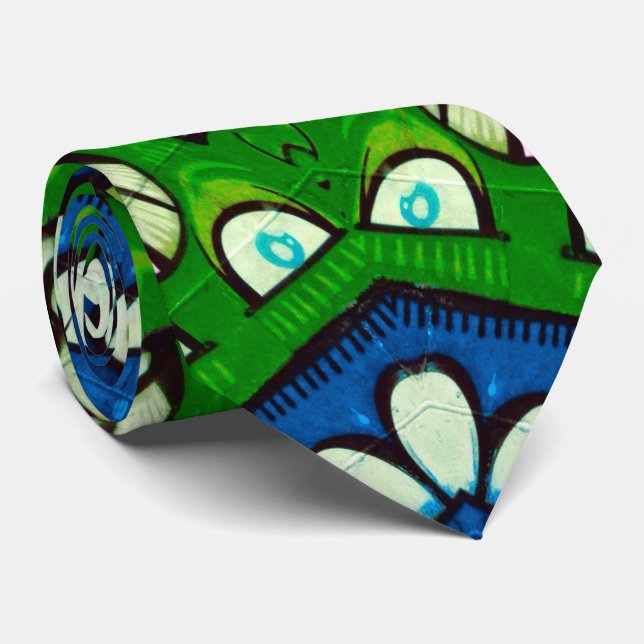Mosaic Blue Green Hippie Boho Mandala Tie (Rolled)