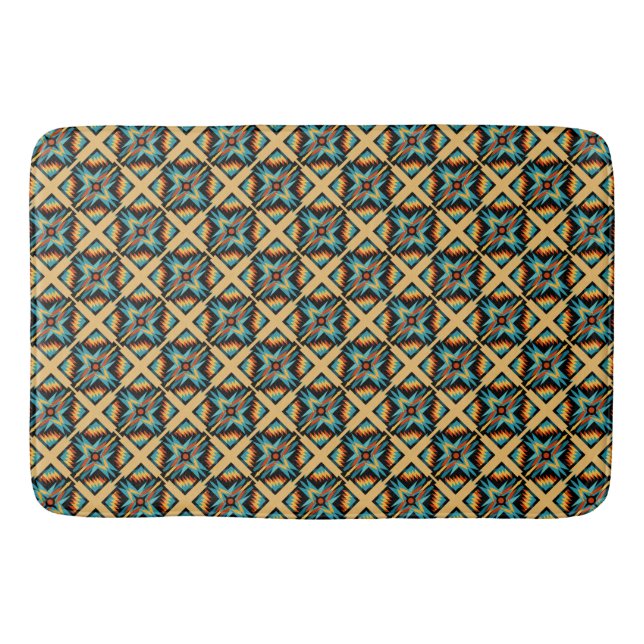 Mosaic blue orange beige bath mat (Front)