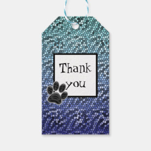 Mosaic Blue Thank You Dog Paw Print Pet Sitter Gift Tags