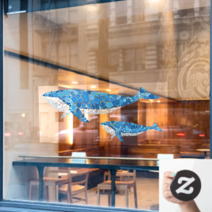 Mosaic Blue Whales Nautical Decor Window Cling