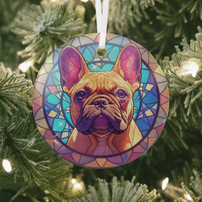 Mosaic Brown French Bulldog Glass Tree Decoration (Insitu)