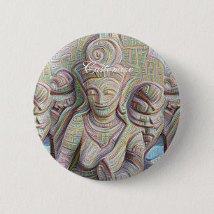 Mosaic buddha statue 6 cm round badge