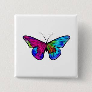 Mosaic butterflay stained glass style 15 cm square badge