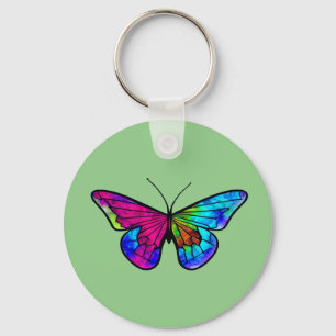 Mosaic butterflay stained glass style        key ring