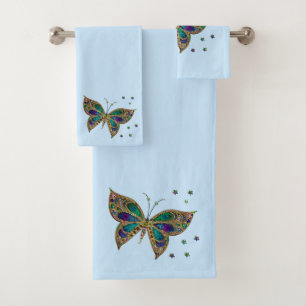 Mosaic Butterfly Blue Bath Towel Set