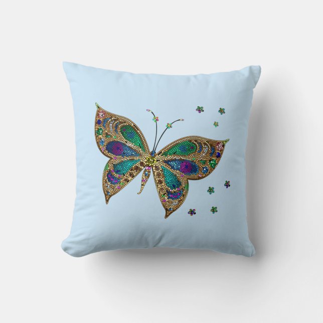 Mosaic Butterfly Blue Cushion (Front)