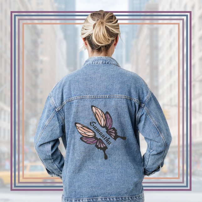 Mosaic Butterfly Custom Name Denim Jacket (Creator Uploaded)