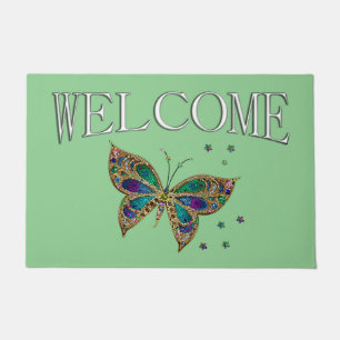 Mosaic Butterfly Green Doormat
