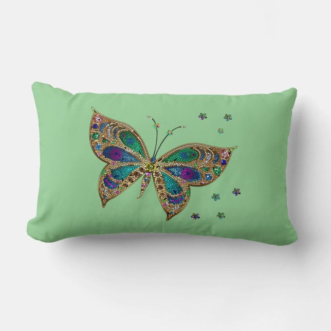 Mosaic Butterfly Green Lumbar Cushion (Front)