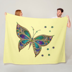 Mosaic Butterfly Yellow Fleece Blanket