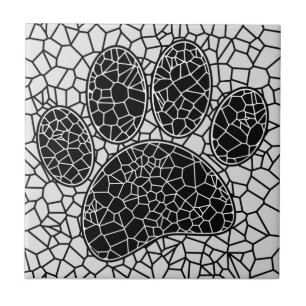 Mosaic Canine Art Dog Paw Print In Black And White Tile