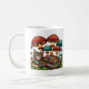 Mosaic Cat in Mushrooms Coffee Mug