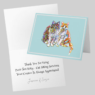 Mosaic Cats   Thank You For Your Custom Turquoise Note Card