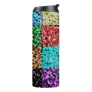 mosaic, chequered, chequerboard, square, geometric thermal tumbler