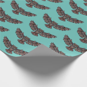 Mosaic colourful Owl with turquoise background Wrapping Paper