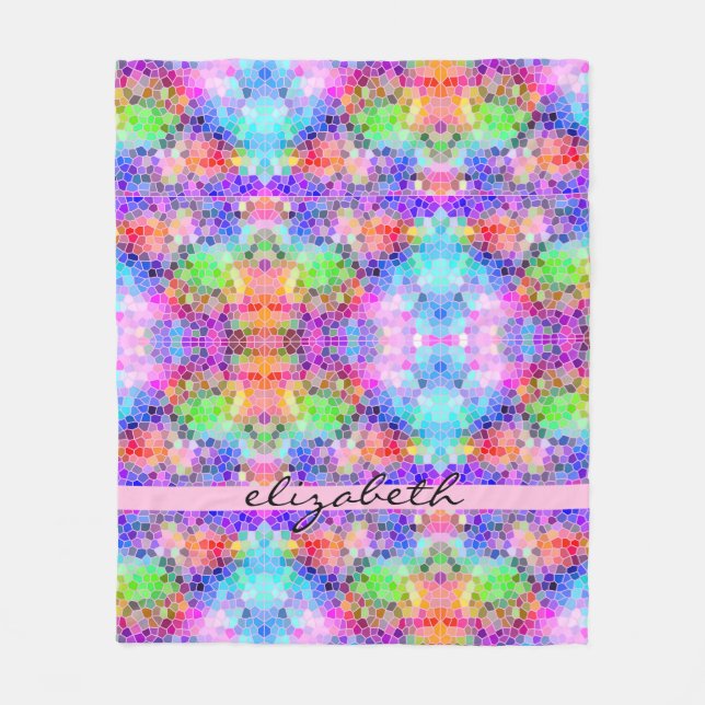 Mosaic Colourful Rainbow Pink Blue Abstract Funky Fleece Blanket (Front)