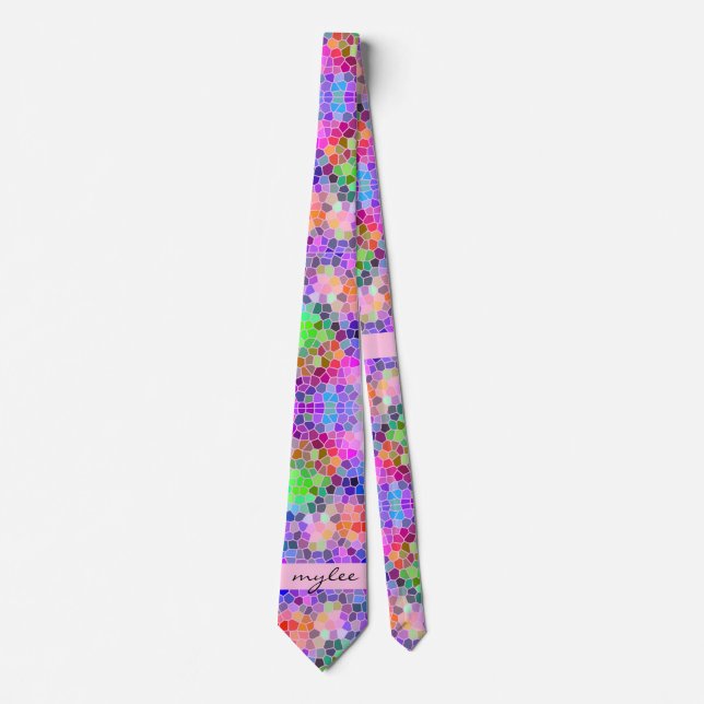 Mosaic Colourful Rainbow Pink Blue Abstract Funky Tie (Front)