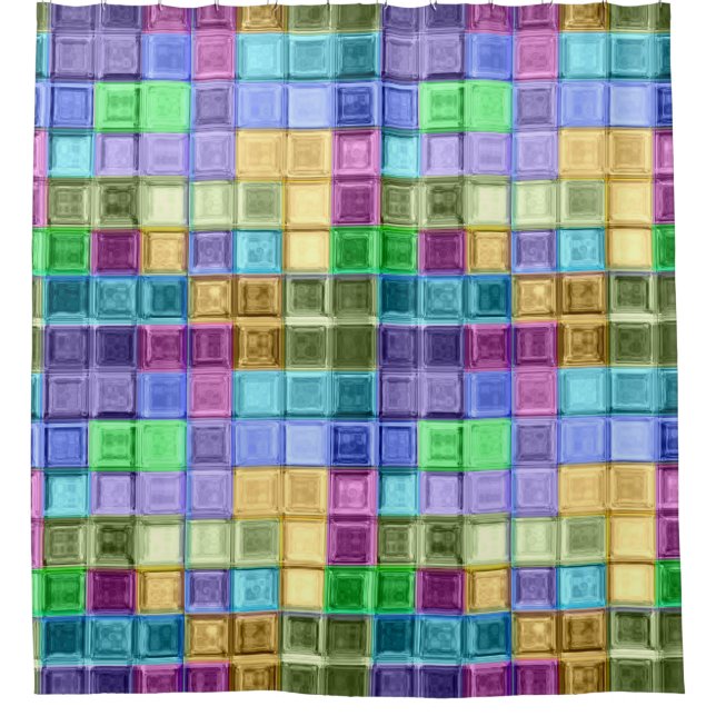 Mosaic Colourful Squares Shower Curtain (Front)