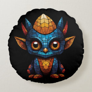 Mosaic cute little figure round cushion
