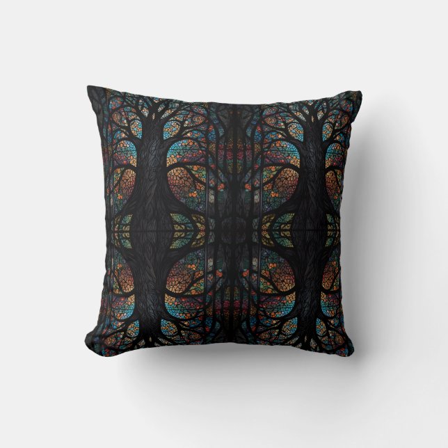 Mosaic Dark Forest Abstract Trees  Cushion (Front)
