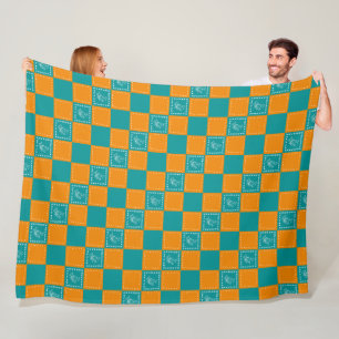 Mosaic doodle flower squares fleece blanket