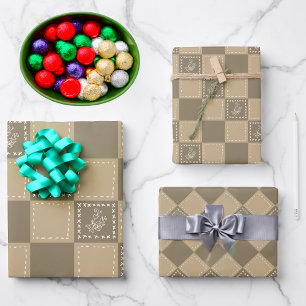Mosaic doodle flower squares wrapping paper sheet