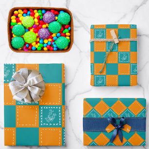 Mosaic doodle flower squares wrapping paper sheet