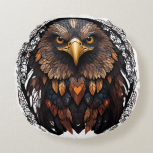 Mosaic Eagle Portrait Round Pillow