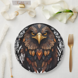 Mosaic Eagle Portrait Round Pillow Paper Plate
