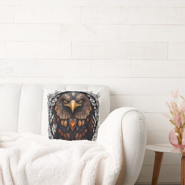 Mosaic Eagle Portrait Throw Pillow (Couch)