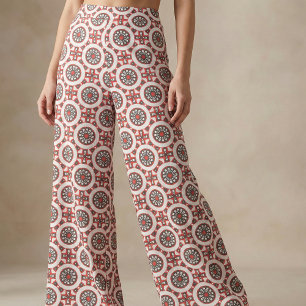 Mosaic Ethnic Geometric Red Grey Black & White Fabric