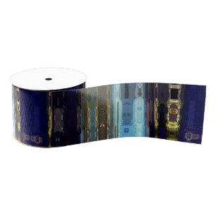 Mosaic Faux Glass Blue tone design Grosgrain Ribbon