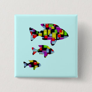 mosaic fish 15 cm square badge