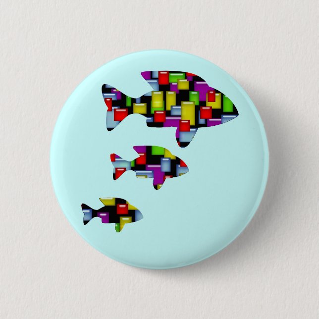 mosaic fish 6 cm round badge (Front)