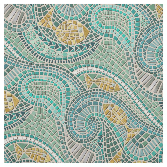 mosaic fish mint fabric (Swatch)