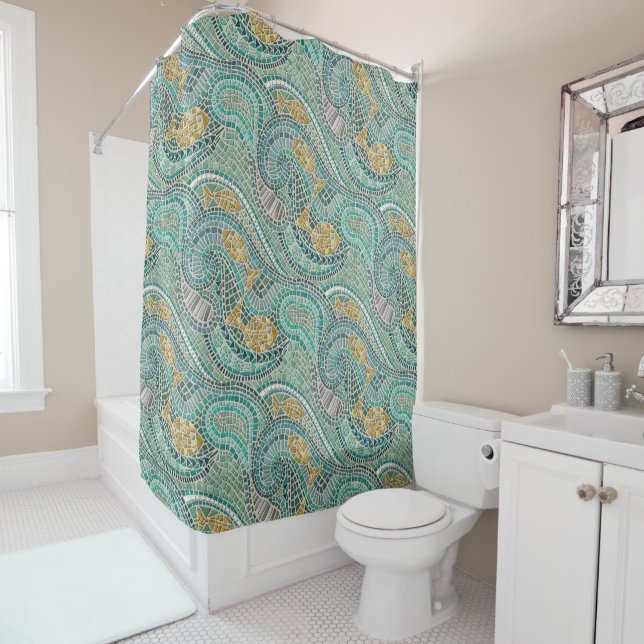mosaic fish mint shower curtain (In Situ)