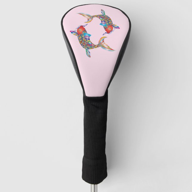 Mosaic Fish on Pink Golf Head Cover (Front)