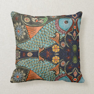 Mosaic Fish Teal / Turquoise Modern Pattern Unique Cushion