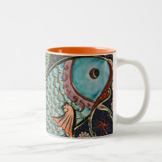 Mosaic Fish Tile Art Ceramic Colourful Decorative Two-Tone Coffee Mug