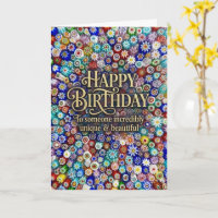 Mosaic Floral Rainbow Colorful Happy Birthday Card